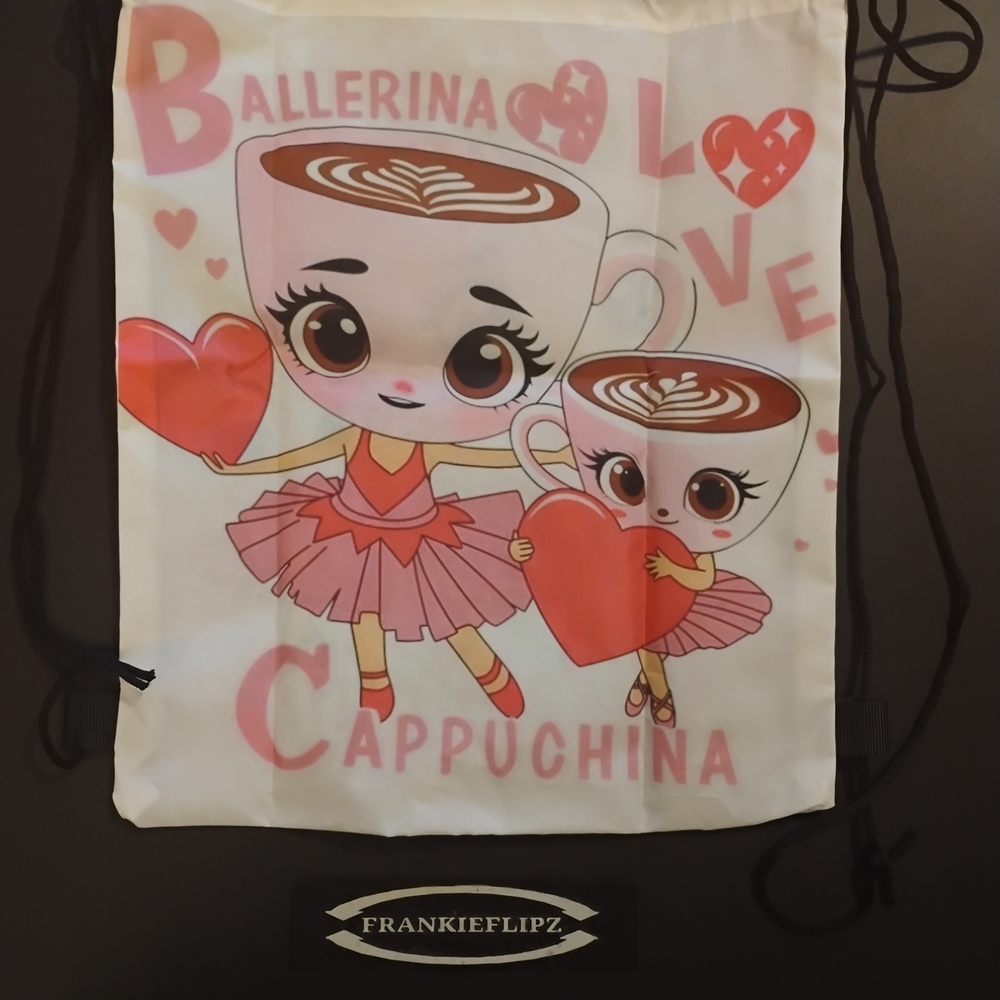 Ballerina Love Cappuchina Kids Drawstring Bag - Pink and White
